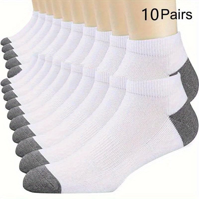 10 Pairs Of Men's Cotton Blend Comfortable Low Cut Ankle Socks, For All Seasons Wearing, Anti Odor & Sweat Absorption Breathable Socks