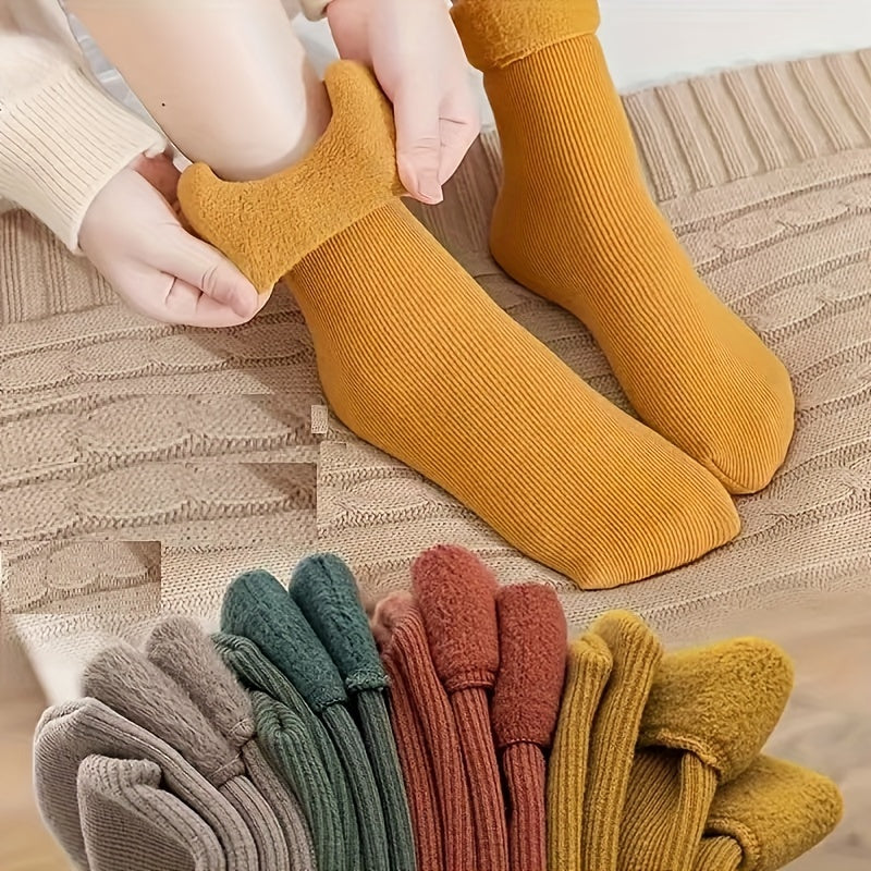 10 Pair Plush Lined Furry Thermal Snow Socks Keep You Warm During This Fall & Winte straight edition Thermal Snow Crew Length Socks, Women's Stockings & Hosiery couple