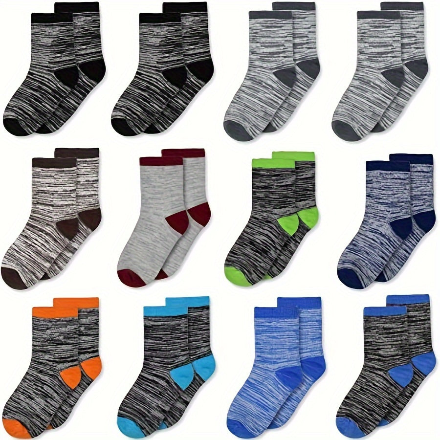 12 Pair Of Boy's Mid Crew Sport Socks, Sweat-absorbing Comfy Breathable Socks For Boy's Basketball Training, Running Outdoor Activitiess