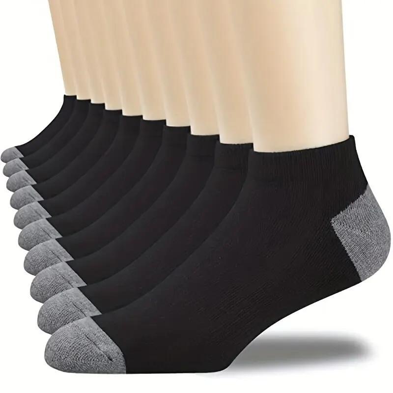 10 Pairs Of Men's Cotton Blend Comfortable Low Cut Ankle Socks, For All Seasons Wearing, Anti Odor & Sweat Absorption Breathable Socks