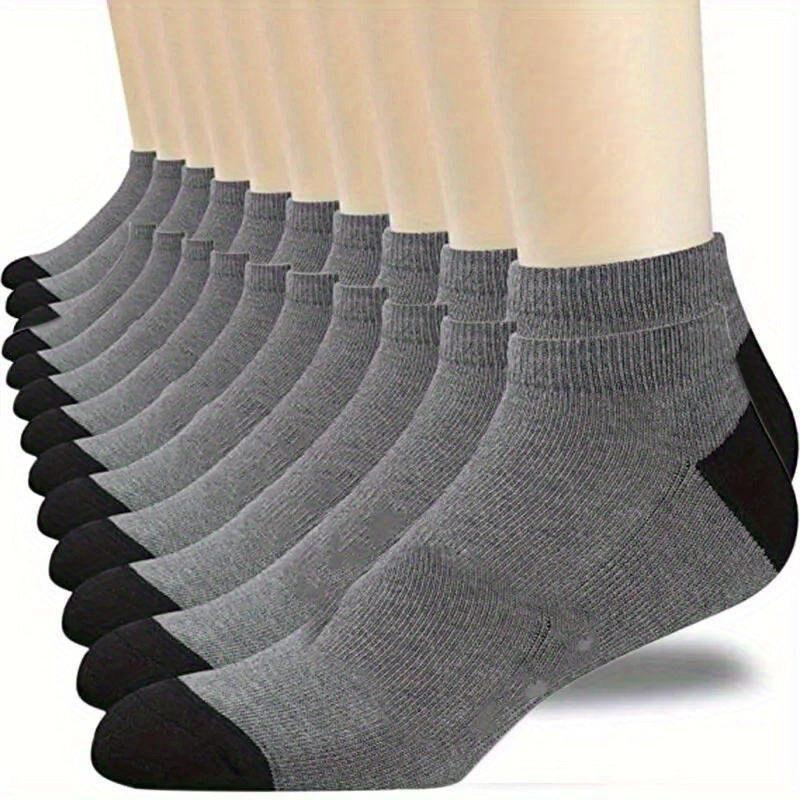 10 Pairs Of Men's Cotton Blend Comfortable Low Cut Ankle Socks, For All Seasons Wearing, Anti Odor & Sweat Absorption Breathable Socks