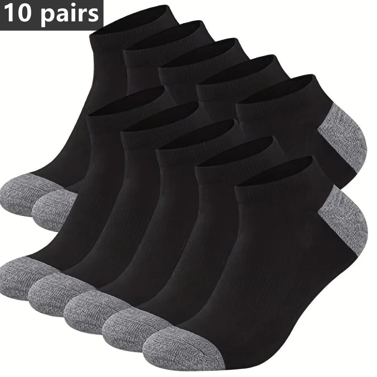 10 Pairs Of Men's Cotton Blend Comfortable Low Cut Ankle Socks, For All Seasons Wearing, Anti Odor & Sweat Absorption Breathable Socks