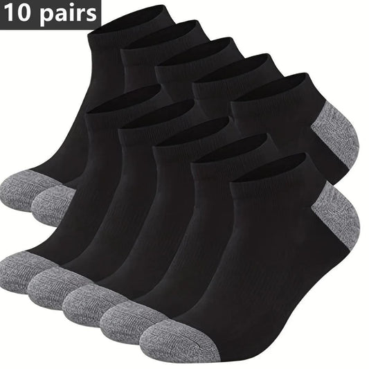 10 Pairs Of Men's Cotton Blend Comfortable Low Cut Ankle Socks, For All Seasons Wearing, Anti Odor & Sweat Absorption Breathable Socks