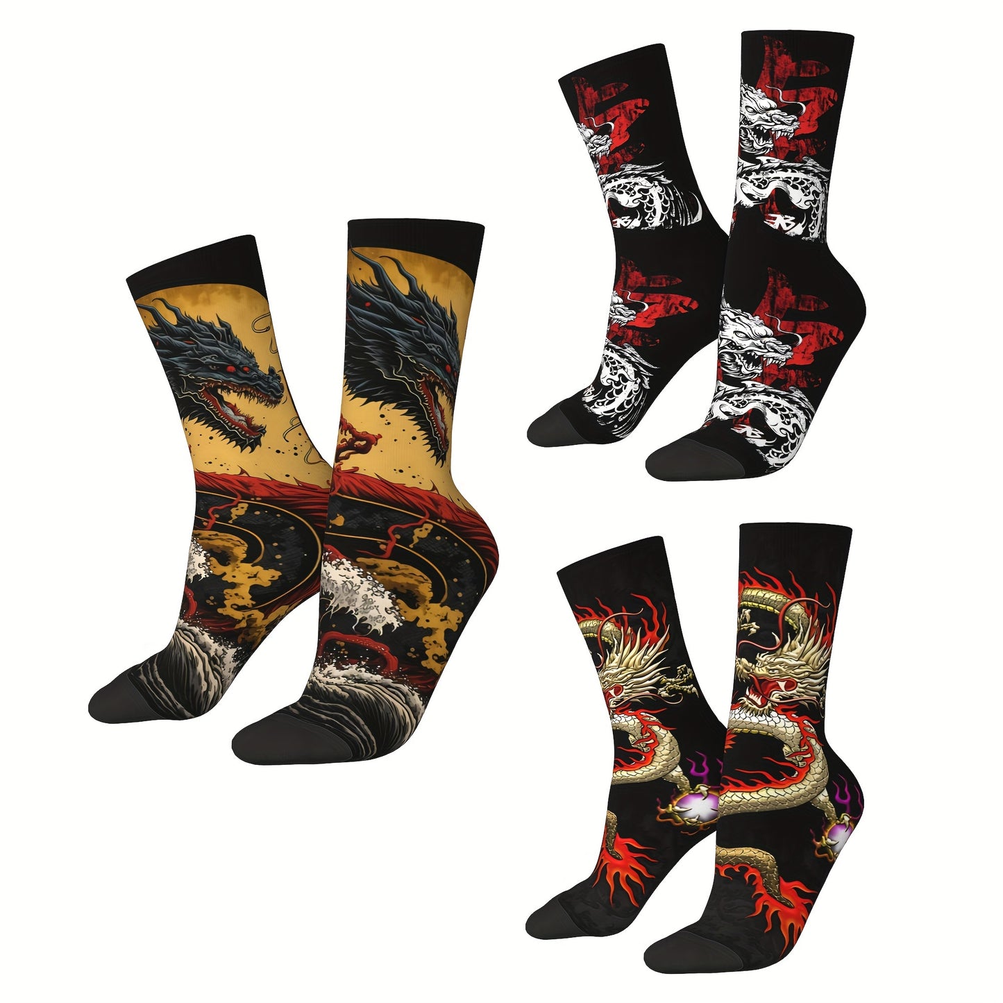 1 Pair Of Unisex Harajuku Vintage Style Novelty Pattern Crew Socks, Trendy 3D Digital Printed Men Women Socks, Crazy Funny Socks For Gifts