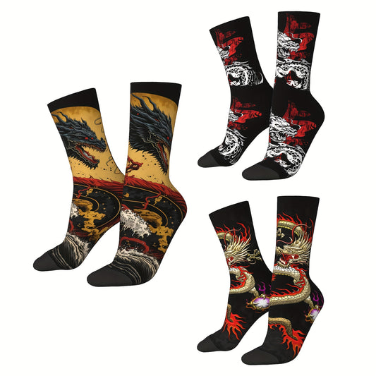 1 Pair Of Unisex Harajuku Vintage Style Novelty Pattern Crew Socks, Trendy 3D Digital Printed Men Women Socks, Crazy Funny Socks For Gifts