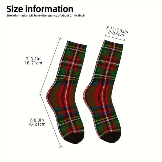 1 Pair Of Unisex Harajuku Style Novelty Vintage Plaid Pattern Crew Socks, Trendy Graffiti Men Women Socks, Crazy Funny Socks For Gifts