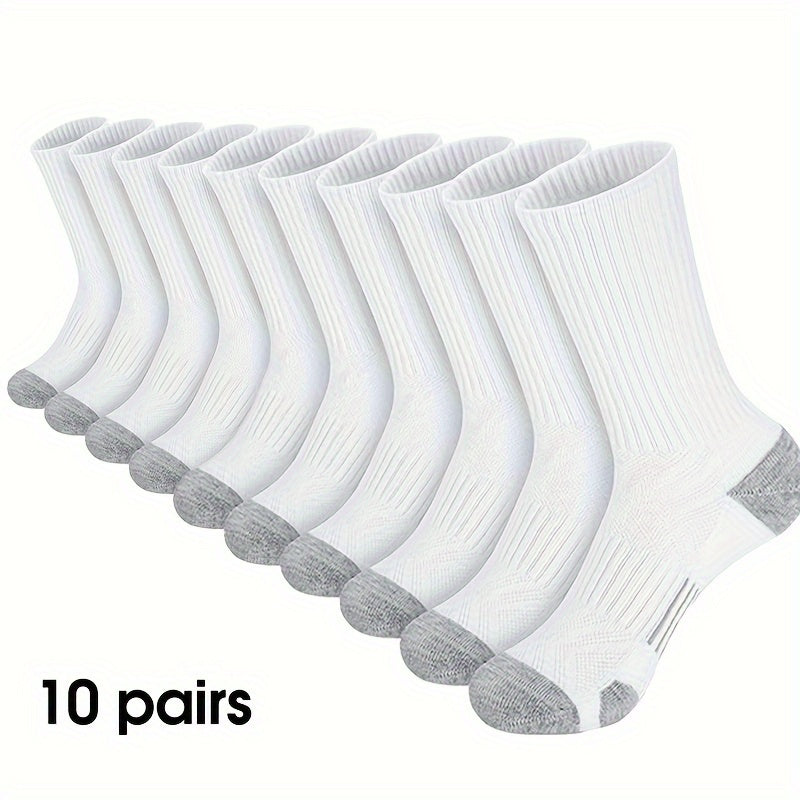 10/20 Pairs Elastic Socks, Mid-calf Sports Socks For Spring, Summer And Autumn, Men's Solid Color Stockings Running Socks, Versatile Casual Socks