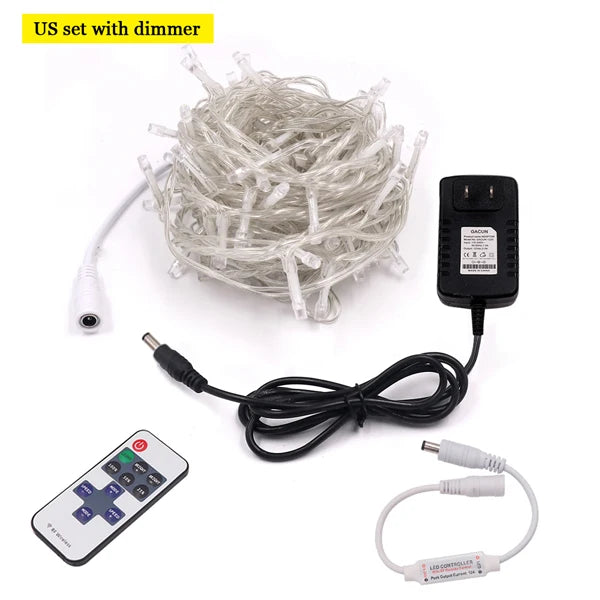 10m 20m 100m LED String Light Xmas Outdoor Christmas Lights 12V DC Dimmable Waterproof Fairy Light Wedding Party Holiday Lights